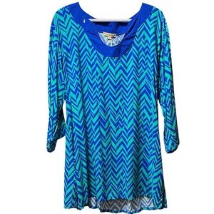 EUC Pineapples Cato Blue and Green Chevron Tunic